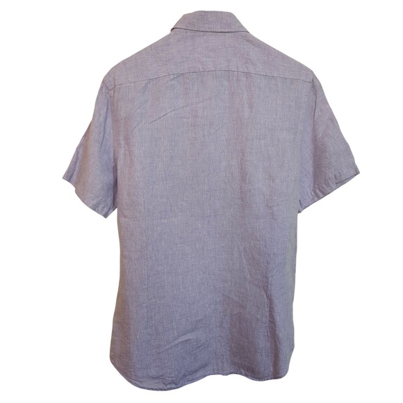 Baird McNutt Linen Murano Slim Fit Short Sleeve Button Up Shirt Mens L Lavender - Picture 2 of 11